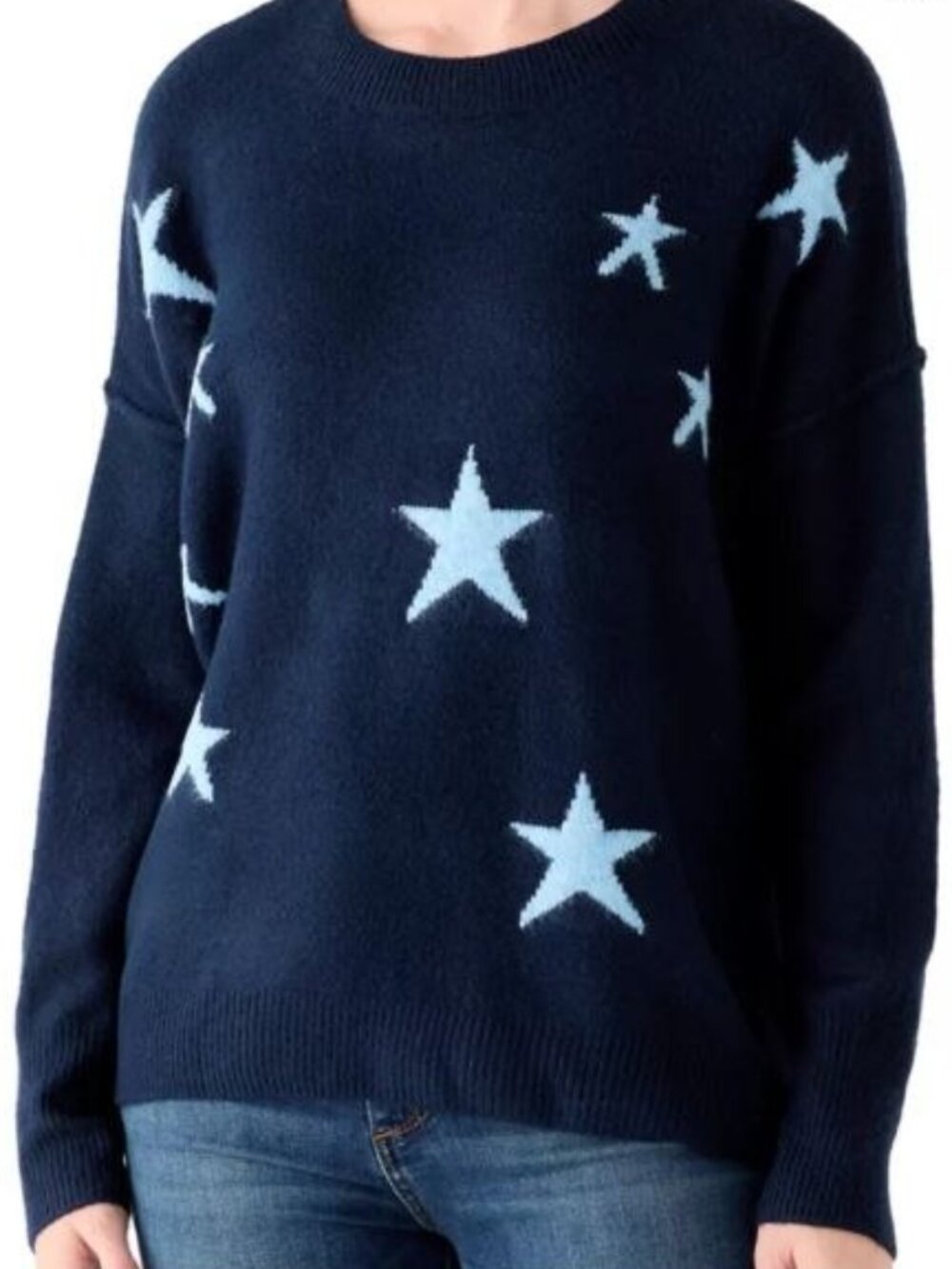 Vince Camuto Women's Dolman Star Crew Neck Sweater Blue Heather Size XXL